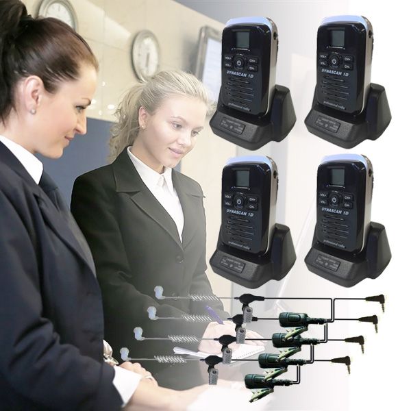 Packs de 4 talkies-walkies Dynascan 1D + 4 Kits bodyguard 