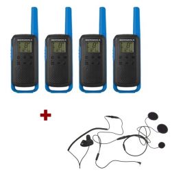 Motorola Talkabout T62 (Blue) 4-Pack + 4x Closed Face Helmet earpiece