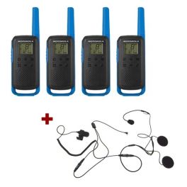 Motorola Talkabout T62 (Blue) 4-Pack + 4x Open Face Helmet earpiece