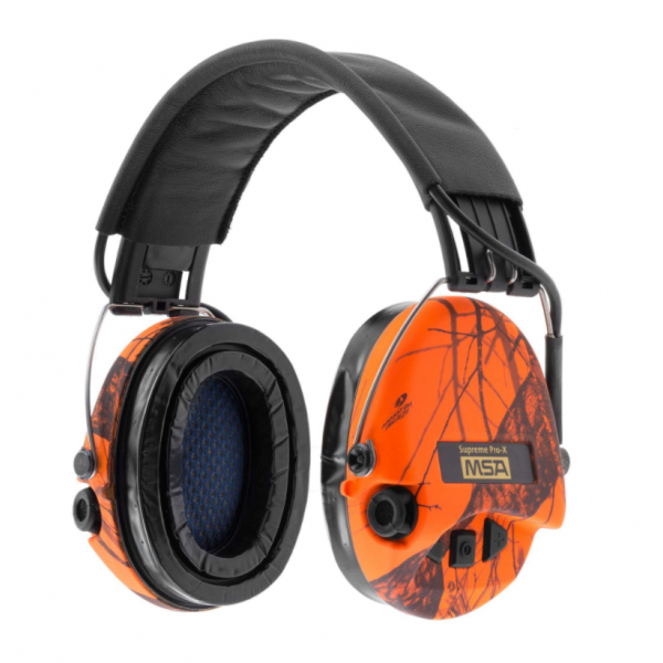 MSA Supreme Pro-X camouflage orange - serre-tête cuir, coussinets gel & LED