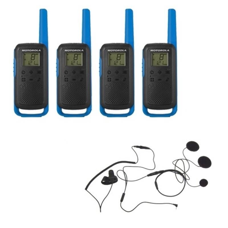 Motorola Talkabout T62 (Bleu) Pack de 4 + 4x Casque fermé