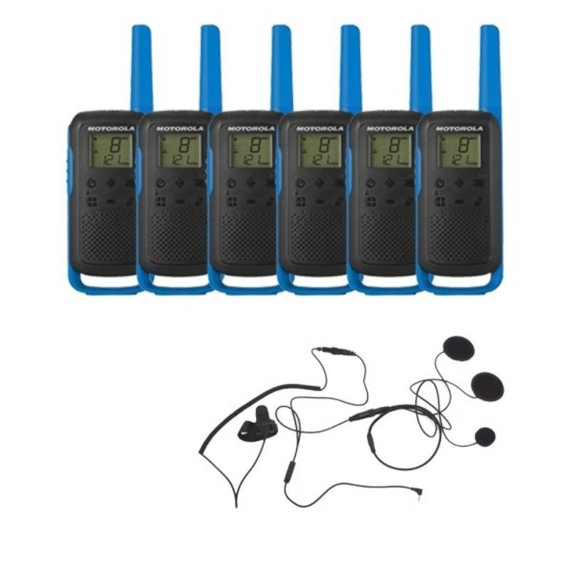Motorola Talkabout T62 (Bleu) Pack de 6 + 6x Casque fermé