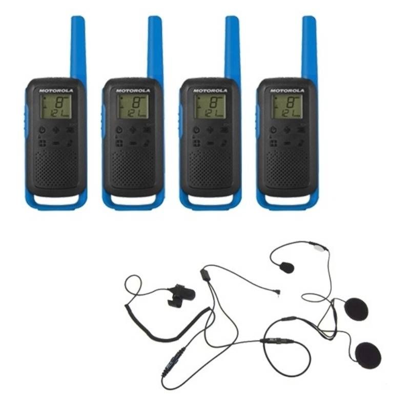 Motorola Talkabout T62 (Blauw) 4-Pack + 4x Casque de casque ouvert