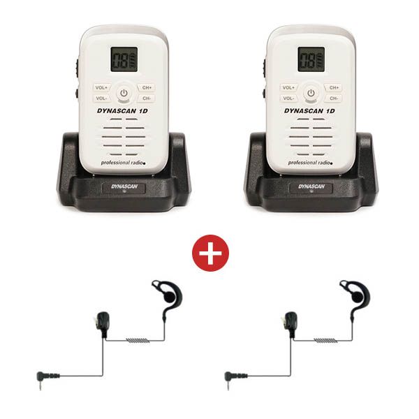 Talkies-walkies Dynascan 1D blanc PMR446 + 2 écouteurs en forme de G